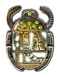 ancient egyptian scarab with peridot gemstones encrusted
