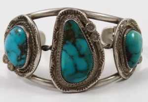vintage silver cuff inlaid with bisbee turquoise