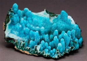 chrysocolla towers in geode rock formation 