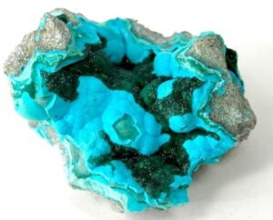 museum specimen of azurite and chrysocolla 