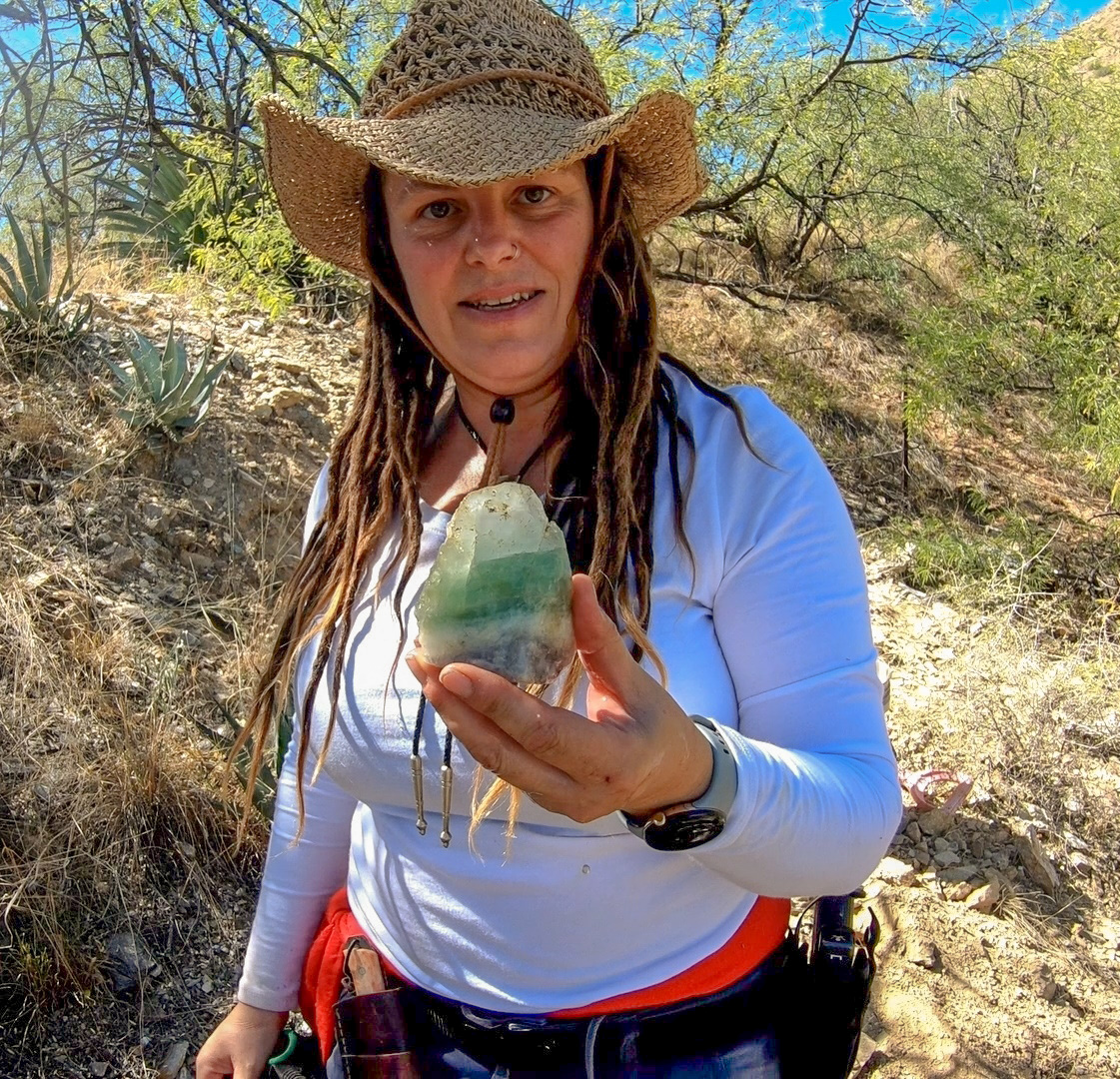 Fluorite gemstone found in the tailings piles of the Fluorite mine